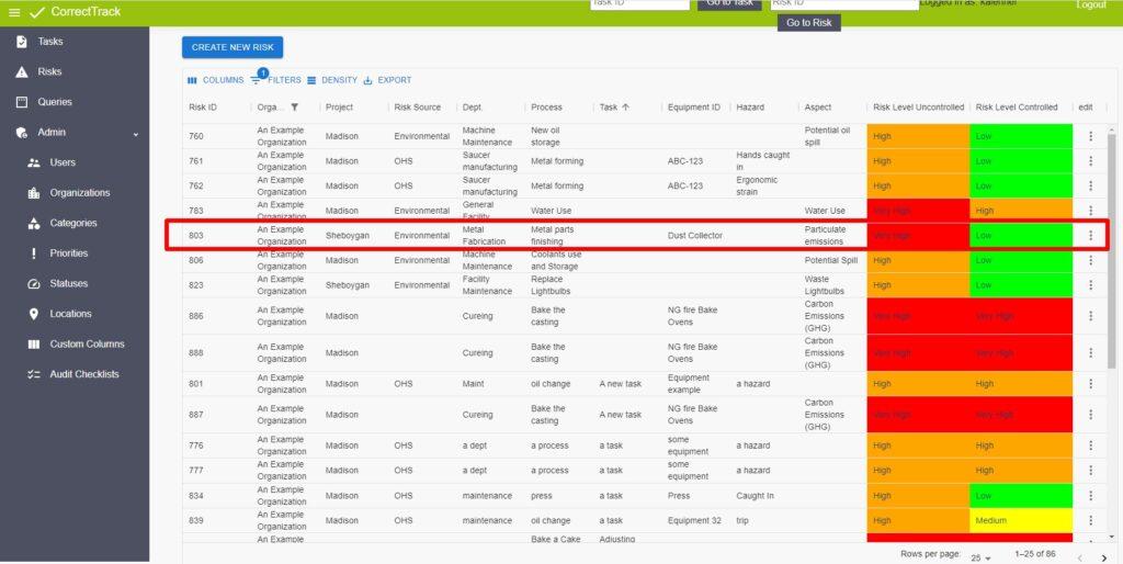 EHS risk analysis tool